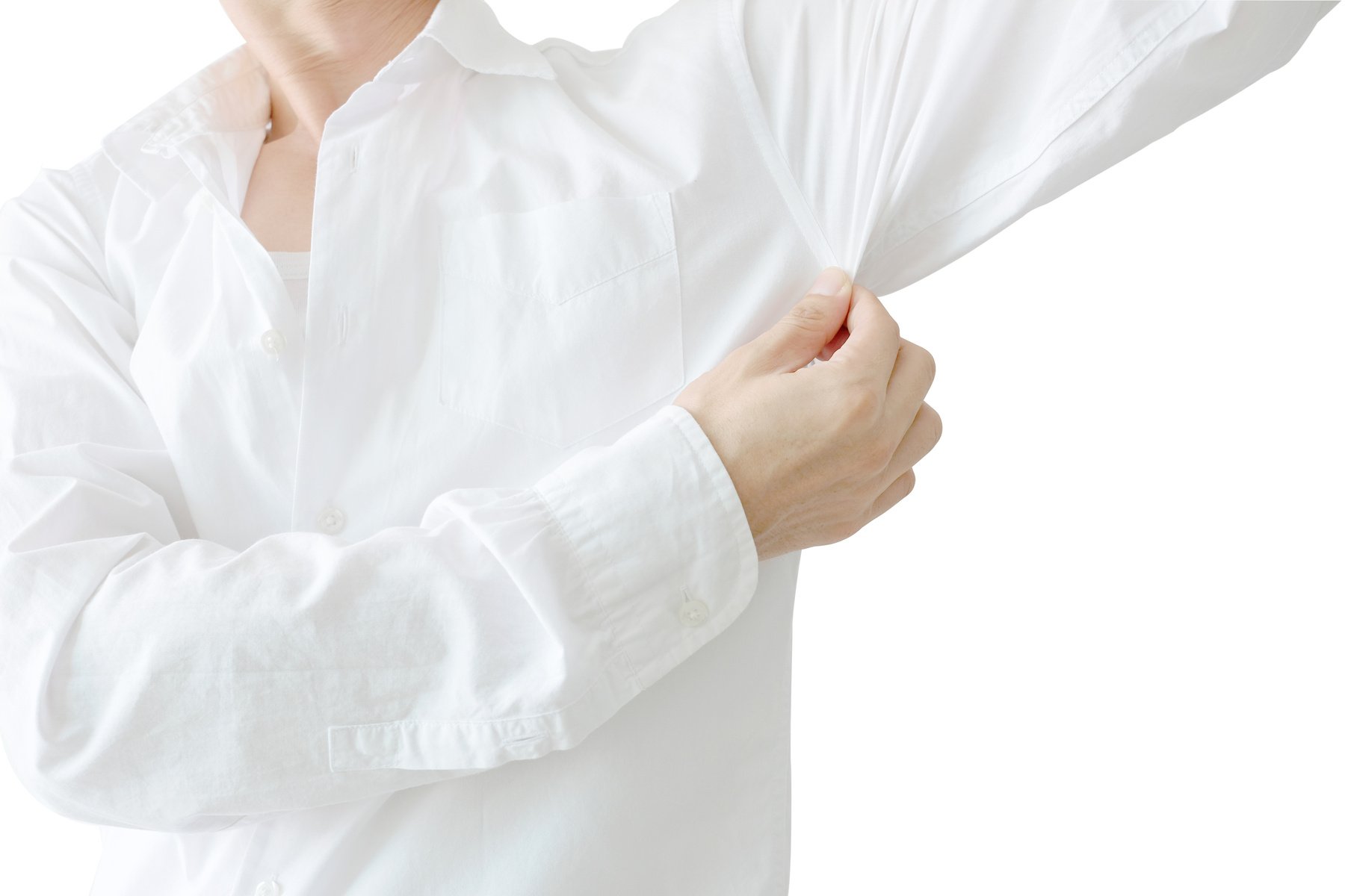 Men wear white sleeves, arms are covered with armpits, Sweat are unclean and unclean. Health care concept